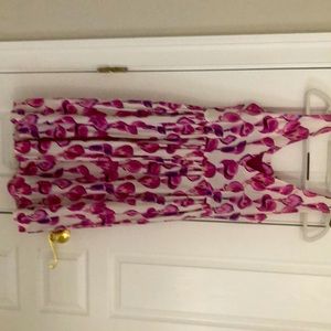Sleeveless dress, L, sidezip, pockets, v-neck, fully lined, pink/purple lily.